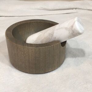 Mortar Pestle Set Wood and Marble Libbey NEW